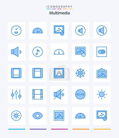 Illustration for Creative Multimedia 25 Blue icon pack  Such As photo. delete. volume. performance. dashboard - Royalty Free Image