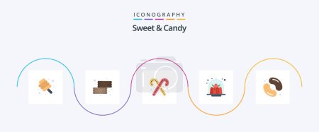 Téléchargez les illustrations : Sweet And Candy Flat 5 Icon Pack Including candy. dessert. candy cane. cake. brownie - en licence libre de droit