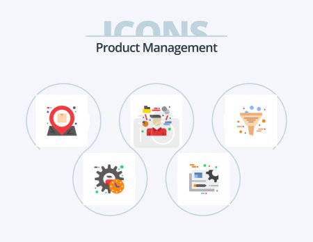 Téléchargez les illustrations : Product Management Flat Icon Pack 5 Icon Design. tasks. manager. setting. interaction. essential - en licence libre de droit