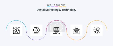 Ilustración de Digital Marketing And Technology Line 5 Icon Pack Including setting. marketing. online. graph. sign - Imagen libre de derechos
