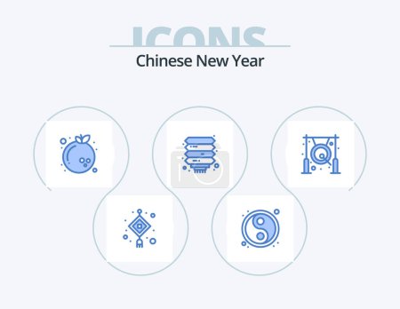 Téléchargez les illustrations : Chinese New Year Blue Icon Pack 5 Icon Design. asian. lantern. yin yang. chinese. year - en licence libre de droit