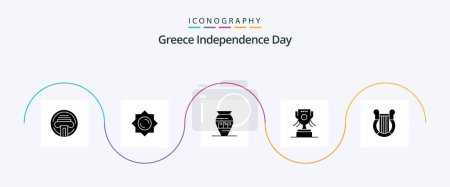 Illustration for Greece Independence Day Glyph 5 Icon Pack Including harp. culture. ancient jar. ireland. award - Royalty Free Image