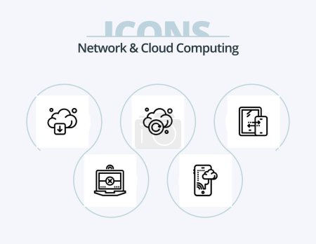 Ilustración de Network And Cloud Computing Line Icon Pack 5 Icon Design. mobile. cloud. connection. world. globe - Imagen libre de derechos