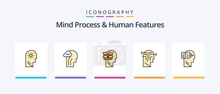 Téléchargez les illustrations : Mind Process And Human Features Line Filled 5 Icon Pack Including head. knowledge. save. feature. mind. Creative Icons Design - en licence libre de droit