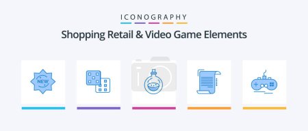 Ilustración de Shoping Retail And Video Game Elements Blue 5 Icon Pack Including wireless. guidelines. bottle. paper. report. Creative Icons Design - Imagen libre de derechos
