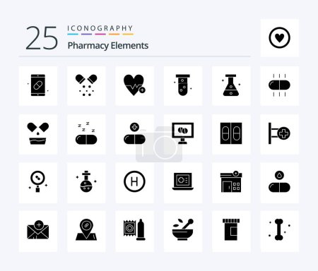 Téléchargez les illustrations : Pharmacy Elements 25 Solid Glyph icon pack including tube . plus. medical . beat . medical - en licence libre de droit