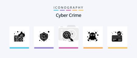 Téléchargez les illustrations : Cyber Crime Glyph 5 Icon Pack Including card. atm card. bug. poison. dangerous. Creative Icons Design - en licence libre de droit
