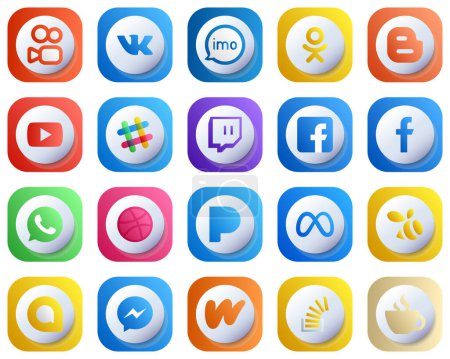 Illustration for Cute 3D Gradient Social Media Icon Set 20 icons such as dribbble. blog. fb and twitch icons. High-Resolution and Unique - Royalty Free Image