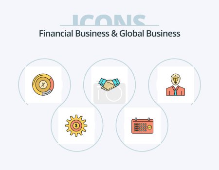 Illustration for Financial Business And Global Business Line Filled Icon Pack 5 Icon Design. date. success. gear. hand. growth - Royalty Free Image