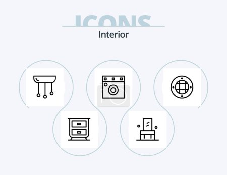 Téléchargez les illustrations : Interior Line Icon Pack 5 Icon Design. chair. interior. interior. household. end - en licence libre de droit