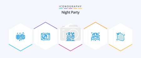 Téléchargez les illustrations : Night Party 25 Blue icon pack including night. strawberry. disco. fruit. night - en licence libre de droit