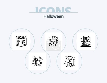 Téléchargez les illustrations : Halloween Line Icon Pack 5 Icon Design. scary. ghoul. rope. ghost. holiday - en licence libre de droit
