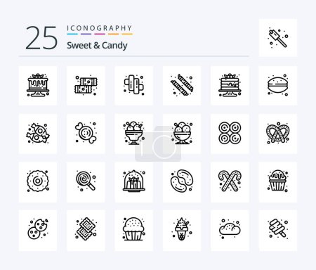Illustration for Sweet And Candy 25 Line icon pack including french macaroon. cake. camping. sweets. mardi gras - Royalty Free Image