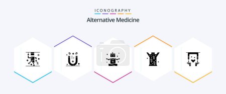 Téléchargez les illustrations : Alternative Medicine 25 Glyph icon pack including music. medical. exercise. leech. entomology - en licence libre de droit
