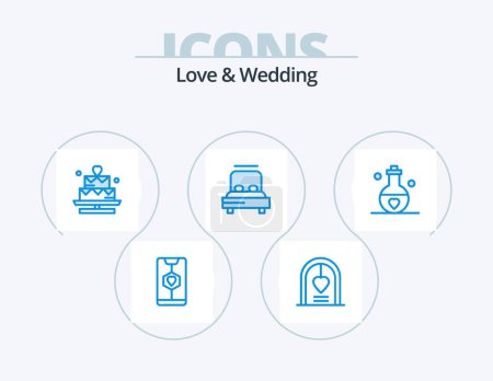 Illustration for Love And Wedding Blue Icon Pack 5 Icon Design. love. bed. marriage. lover - Royalty Free Image