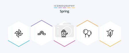 Téléchargez les illustrations : Spring 25 Line icon pack including spring. leaf. bathroom. ecology. fly - en licence libre de droit