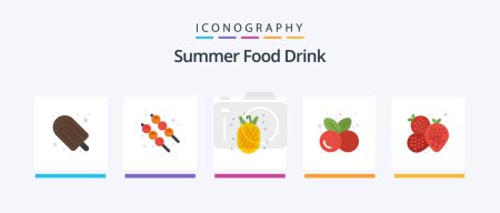 Téléchargez les illustrations : Summer Food Drink Flat 5 Icon Pack Including food. summer. amanas comosus. healthy food. food. Creative Icons Design - en licence libre de droit
