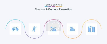 Illustration for Tourism And Outdoor Recreation Blue 5 Icon Pack Including location. track. mountains. hiking. boots - Royalty Free Image