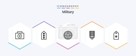 Ilustración de Military 25 Line icon pack including military. stripes. badge. rank. badge - Imagen libre de derechos