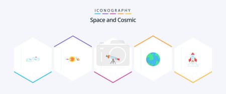 Téléchargez les illustrations : Space 25 Flat icon pack including world. earth. solar system. zoom. space - en licence libre de droit