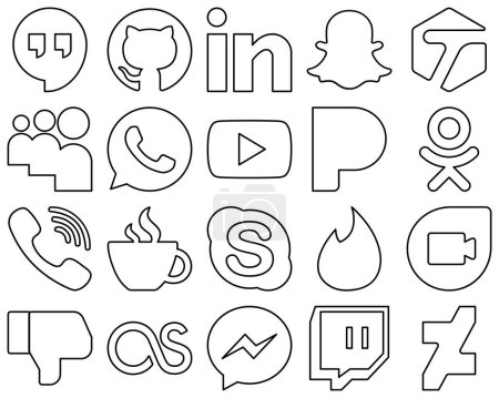 Illustration for 20 High-resolution and customizable Black Line Social Media Icons such as caffeine. youtube and viber icons. Eye-catching and editable - Royalty Free Image