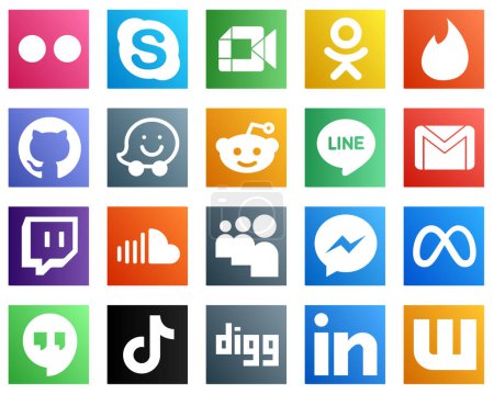 Téléchargez les illustrations : 20 Social Media Icons for Your Marketing such as soundcloud. mail. tinder. email and line icons. Minimalist and high resolution - en licence libre de droit