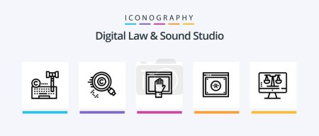 Illustration for Digital Law And Sound Studio Line 5 Icon Pack Including defence. proteced ideas. law. idea. fail. Creative Icons Design - Royalty Free Image