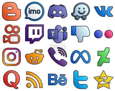 Ilustración de Filled Line Style Social Media Icon Set facebook. text. microsoft team and kuaishou 20 Stylish icons - Imagen libre de derechos