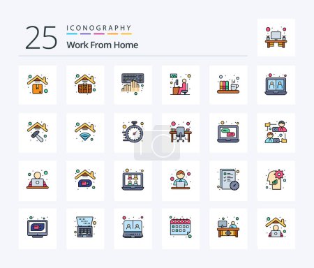 Téléchargez les illustrations : Work From Home 25 Line Filled icon pack including working. user. coding. home work. working - en licence libre de droit