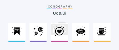 Illustration for Ux And Ui Glyph 5 Icon Pack Including tea time. refreshment. heart. break time. vision. Creative Icons Design - Royalty Free Image