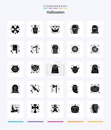 Téléchargez les illustrations : Creative Halloween 25 Glyph Solid Black icon pack  Such As halloween. holidays. halloween. halloween. smiley - en licence libre de droit