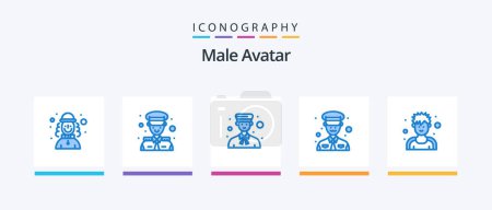 Illustration for Male Avatar Blue 5 Icon Pack Including exerciser. police. avatar. military. professional. Creative Icons Design - Royalty Free Image
