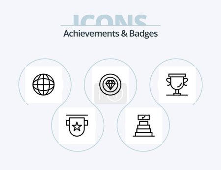 Téléchargez les illustrations : Achievements and Badges Line Icon Pack 5 Icon Design. check mark. wreath. achievement. earth. achievement - en licence libre de droit