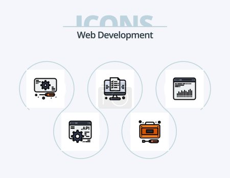 Téléchargez les illustrations : Web Development Line Filled Icon Pack 5 Icon Design. gear. web. analytics. promotion. badge - en licence libre de droit