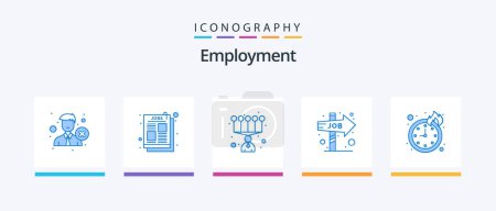 Téléchargez les illustrations : Employment Blue 5 Icon Pack Including time. opportunity. job ad. job direction. career. Creative Icons Design - en licence libre de droit