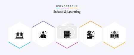 Illustration for School And Learning 25 Glyph icon pack including knowledge. book. education. cd. education - Royalty Free Image