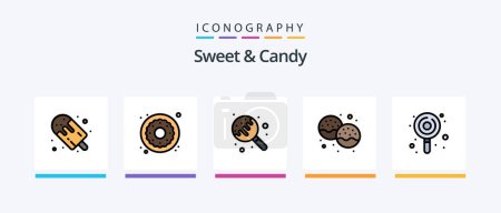 Téléchargez les illustrations : Sweet And Candy Line Filled 5 Icon Pack Including food. sweets. dessert. food. sweet. Creative Icons Design - en licence libre de droit