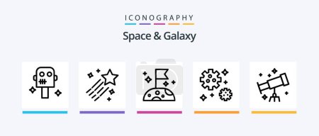 Ilustración de Space And Galaxy Line 5 Icon Pack Including . space. science. meteor. ufo. Creative Icons Design - Imagen libre de derechos