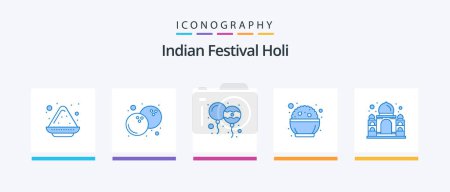 Téléchargez les illustrations : Holi Blue 5 Icon Pack Including taj mahal. building. decoration. phirni. india. Creative Icons Design - en licence libre de droit