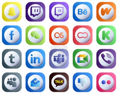 Illustration for 20 Cute 3D Gradient Social Media Icons for Popular Brands such as linkedin. funding. wechat. kickstarter and mothers icons. High-Quality and Elegant - Royalty Free Image