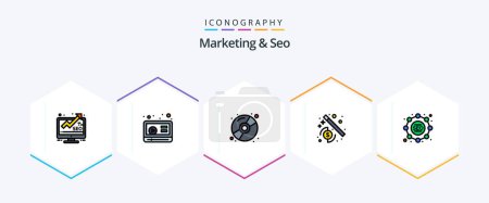 Ilustración de Marketing And Seo 25 FilledLine icon pack including . strategy. compact. seo. seo - Imagen libre de derechos