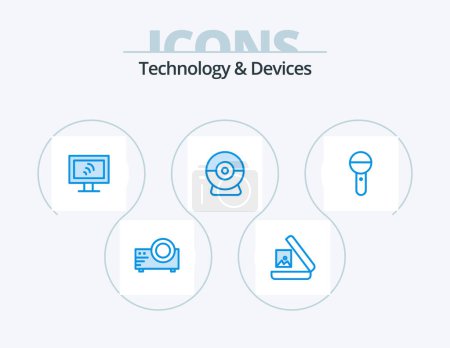 Téléchargez les illustrations : Devices Blue Icon Pack 5 Icon Design. sound. microphone. wifi. mic. security - en licence libre de droit