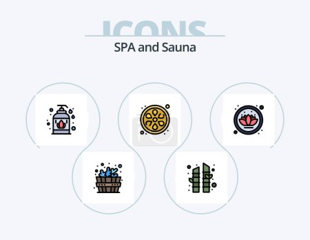 Illustration for Sauna Line Filled Icon Pack 5 Icon Design. . relaxing bath. yin. jacuzzi. bathtub - Royalty Free Image