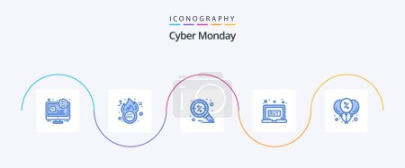 Illustration for Cyber Monday Blue 5 Icon Pack Including discount. eshop sale. discount. click. laptop - Royalty Free Image