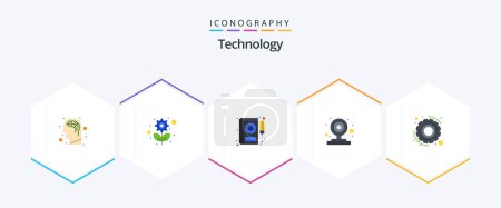 Illustration for Technology 25 Flat icon pack including options. video camera. car. webcam. camera - Royalty Free Image