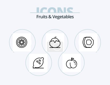 Téléchargez les illustrations : Fruits and Vegetables Line Icon Pack 5 Icon Design. . oil. sparrowgrass. fruit. vegetables - en licence libre de droit
