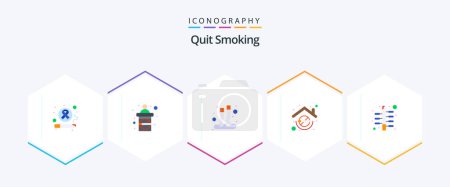 Illustration for Quit Smoking 25 Flat icon pack including banned. home. sign. healthcare. put - Royalty Free Image