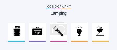Photo for Camping Glyph 5 Icon Pack Including camping. location. hiking. hiking. flash. Creative Icons Design - Royalty Free Image