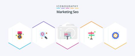 Illustration for Marketing Seo 25 Flat icon pack including options. right. advertisement. left. arrow - Royalty Free Image