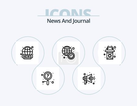 Téléchargez les illustrations : News Line Icon Pack 5 Icon Design. . live. world wide. broadcasting. music news - en licence libre de droit